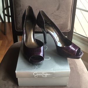 Jessica Simpson Plum Snake Skin Patent Heels